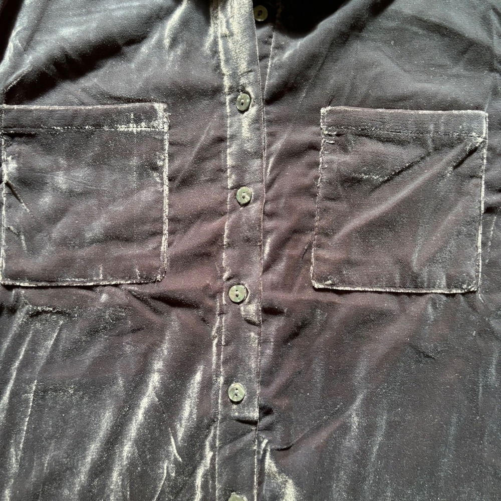 Natural Life Velvet Shirt Dress Womens L Navy Blue Floral Cuff Button Up Boho - Picture 10 of 10